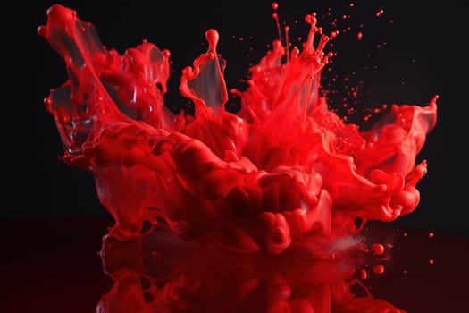 bursted crimson red paint splashes on a black background, generative AI