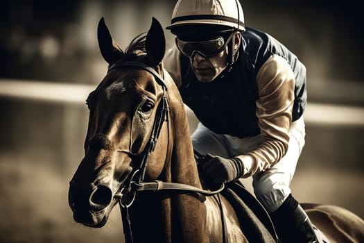 Jockey In Sleek Racing Attire Guiding Their Horse With Precision And Determination Towards The Finish Line
