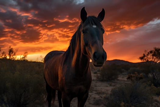 Magnificent Tranquil Horse Portrait In Sunset Light