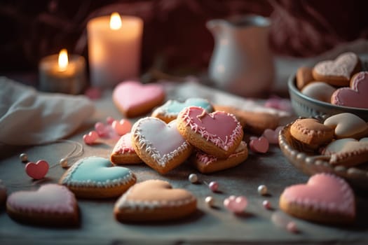 Heart-Shaped Gingerbread Cookies Are Tasty Traditional Sweets For Valentine'S Day