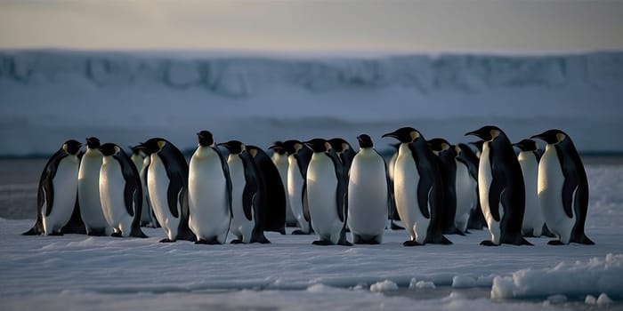 Large Royal Penguins Gather On An Ice Floe In The Ocean, World Of Fauna In Its Natural Habitat