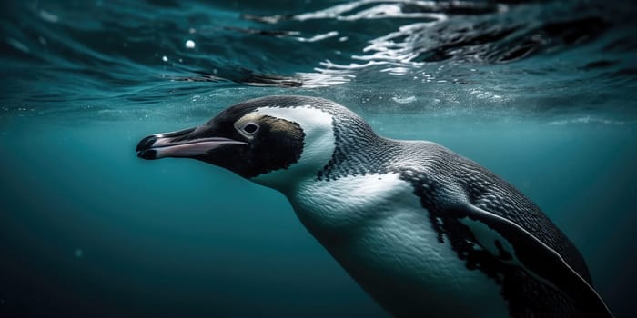 Penguin Hunts Underwater, Showcasing Wildlife World In Its Natural Habitat
