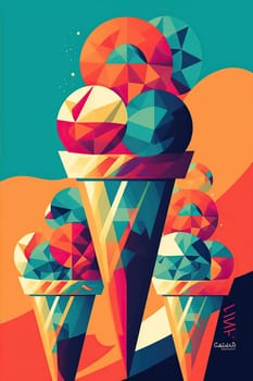 Polygonal illustration Delicious Sweet Ice Cream With Colorful Topping In Waffle Cup