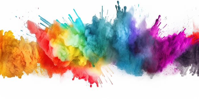 rainbow color splashes of paints and density smoke on a whitebackground, generative AI