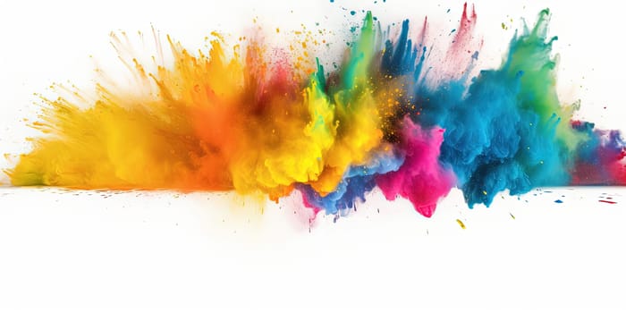 colorful Holi Powder paints with density colorful smoke on a white background, generative AI