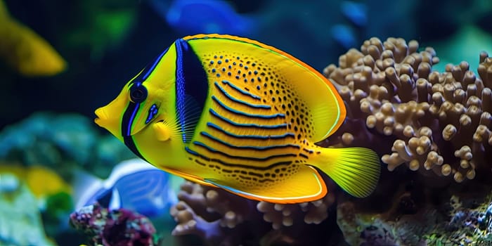 amazing colorful tropical fish underwater at the bottom of coral reefs, generative AI