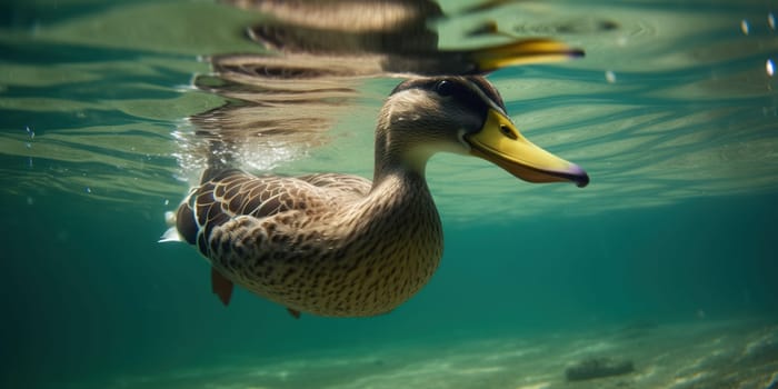 Duck swimming underwater in the river, generative AI