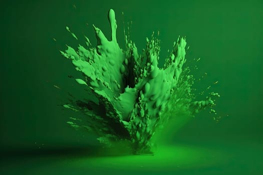 splashes of vivid neon green color paint on a green background, generative AI