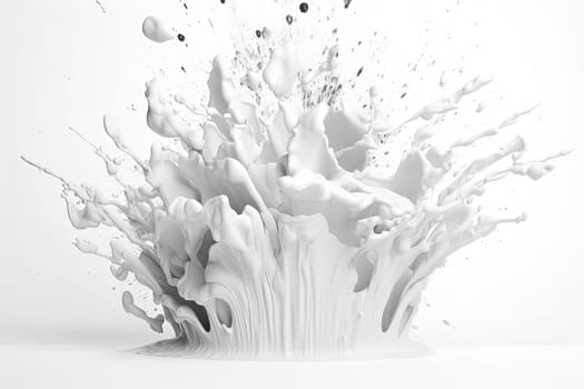 drops and splashes of white paint or milk on the white background, generative AI
