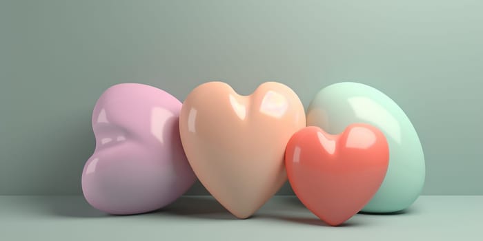 3D Illustration Hearts In Pastel Colors , Concept Of Love