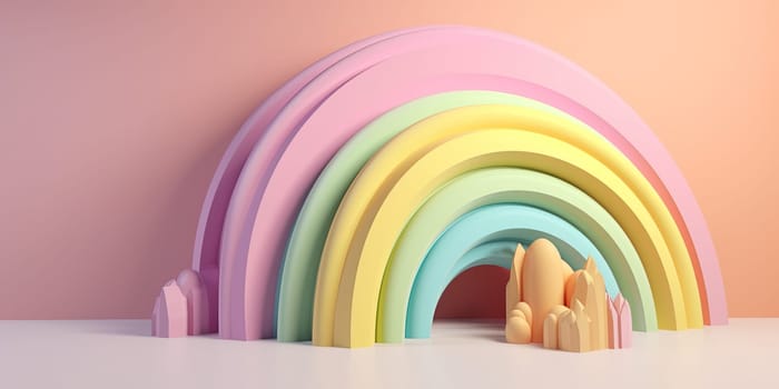 3D Illustration Of Rainbow As A Kid'S Toy On A Table