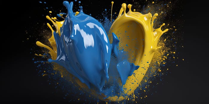 Splashes of blue and yellow paint in the shape of a heart. Ukraine. generative AI