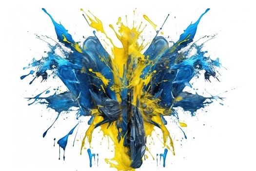 Splashes of blue and yellow paint. Ukraine. generative AI