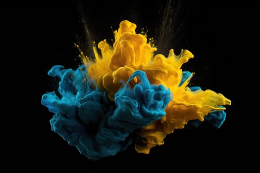 Splashes of blue and yellow paint. Ukraine. generative AI