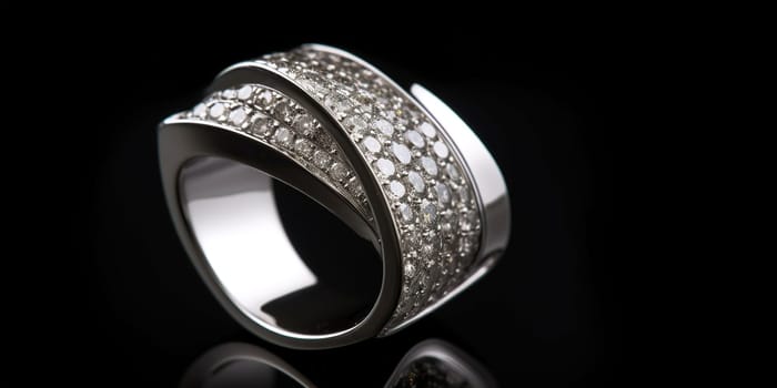 Amazing Ring With Diamantes On A Black Background Close Up