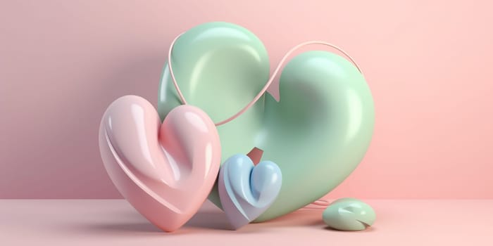 3D Illustration Hearts In Pastel Colors , Concept Of Love