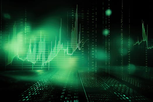 Green background of stock and trading diagrams, generative AI