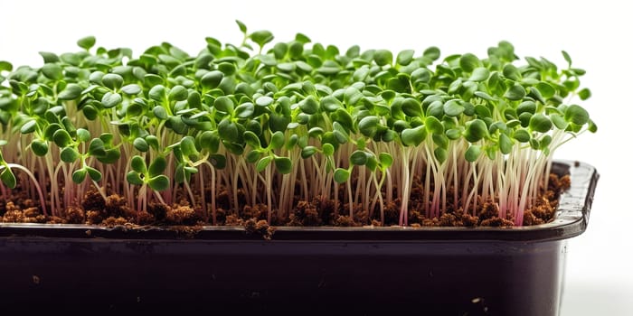 Growing micro green sprouts in container isolated on white