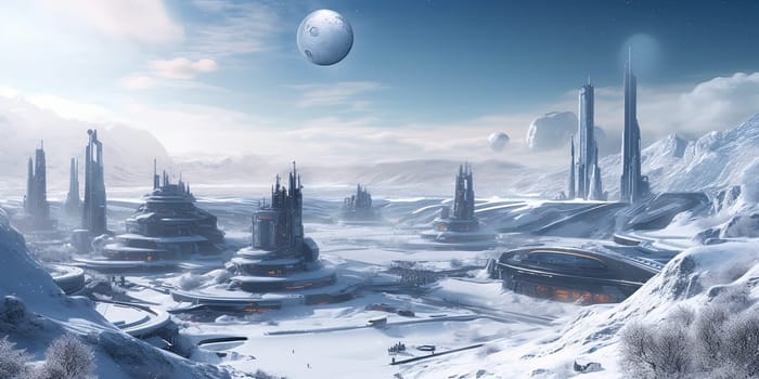 Fantasy Big City And High Buildings In Winter , Concept Of Future Cities
