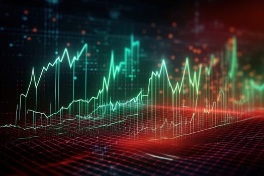 diagrams and indexes of financial investments and trading in a black background, generative AI