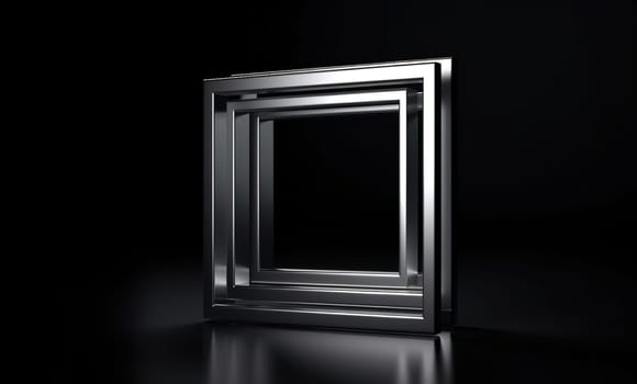Metal Photo frame on a black background, blank for your design or photography , generative AI