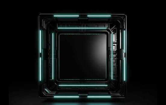 Modern Photo frame with glowing elements on a black background, blank for your design or photography , generative AI