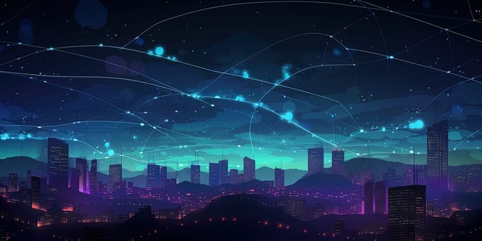 Illustration of modern city in internet network, high speed communication 5G worldwide