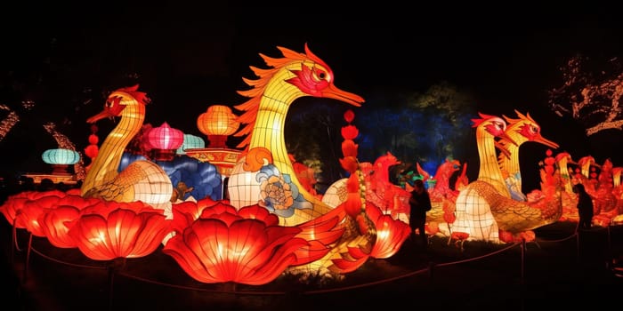 Chinese Luminous Lantern Festival Outdoors At Night