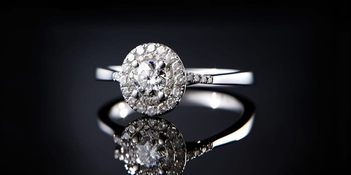 Amazing Ring With Diamantes On A Black Background Close Up