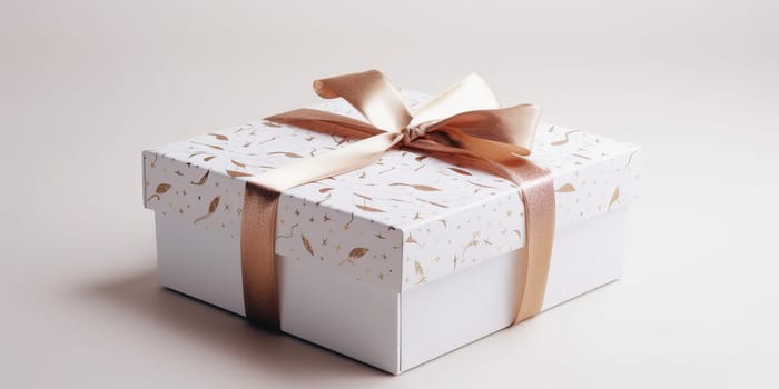 Beautiful Gift Box With A Golden Bow On Light Background