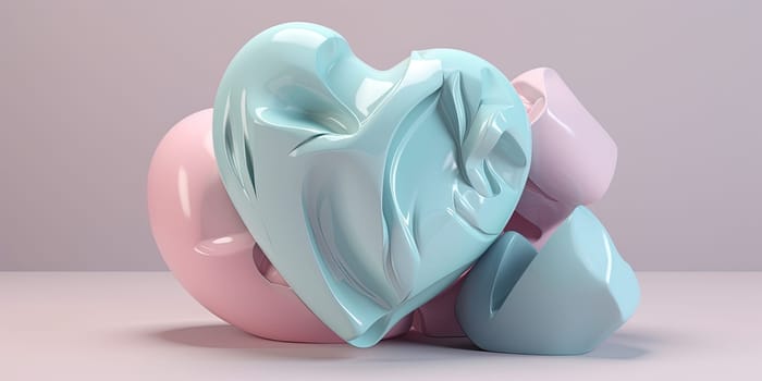 3D Illustration Hearts In Pastel Colors , Concept Of Love