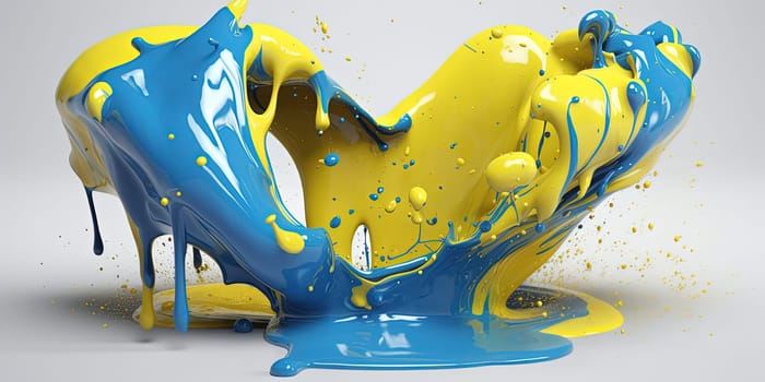 Splashes of blue and yellow paint in the shape of a heart. Ukraine. generative AI