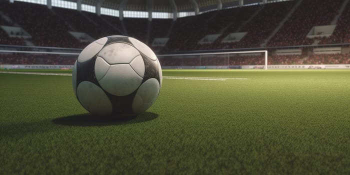 Soccer Ball On A Green Football Field, Close Up View