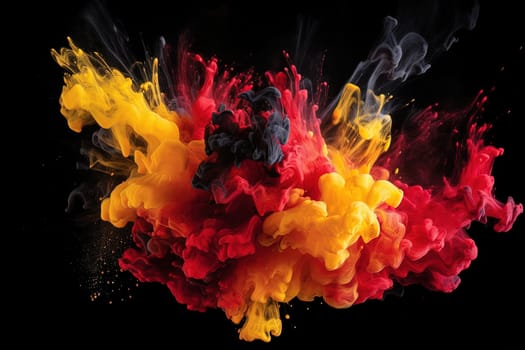 splashes and drops of paints in yellow black and red Germany national flag colors, generative AI