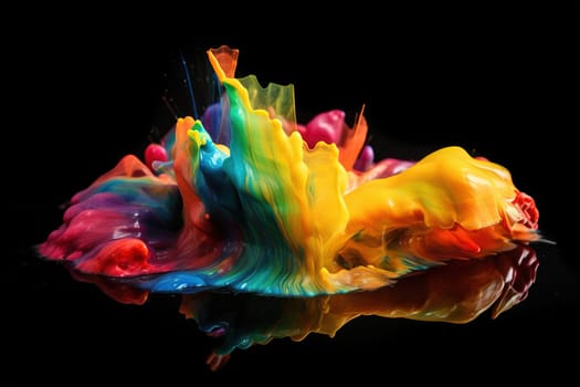 multi-colored splashes of paints on a black background, generative AI