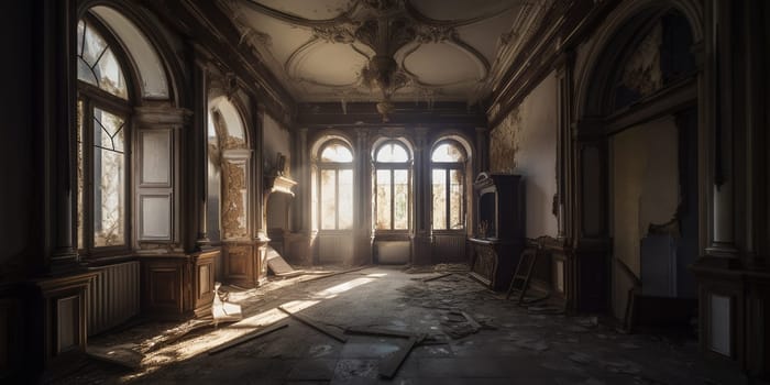 Abandoned Interior With Retro Vintage Decoration And Furniture