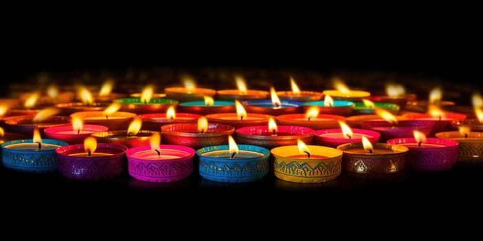 Colourful Candles Light Up The Night, Creating A Festive Divali Holiday Atmosphere