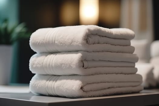 Spa treatments with stack of towels on a table