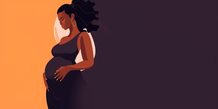 Illustration Young Black Pregnant Woman On Colorful Background, Pregnancy Concept