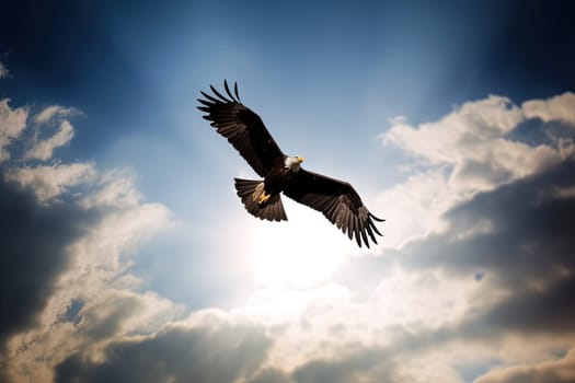 Flying Big White Eagle Against Blue Sky, Generative Ai