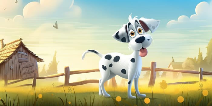 Cartoon Little Funny Puppy Dog On A Farm, Illustration