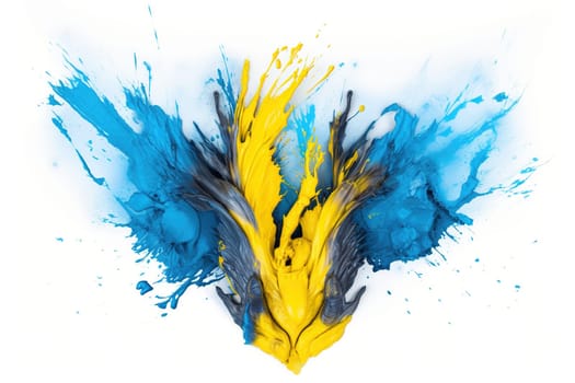 Splashes of blue and yellow paint. Ukraine. generative AI