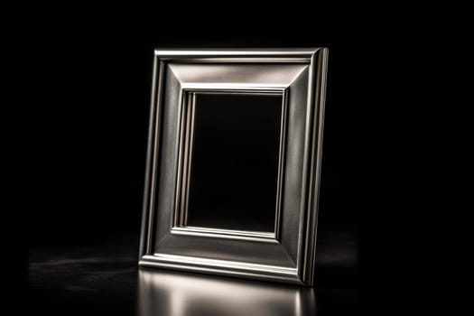 Silver Photo frame on a black background, blank for your design or photography , generative AI