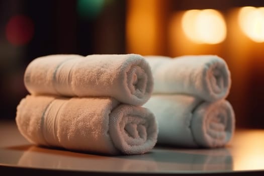 Spa treatments with stack of towels on a table