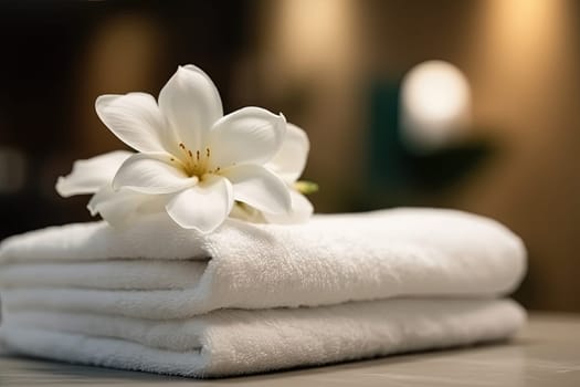 Spa treatments with flower lying on a white towel