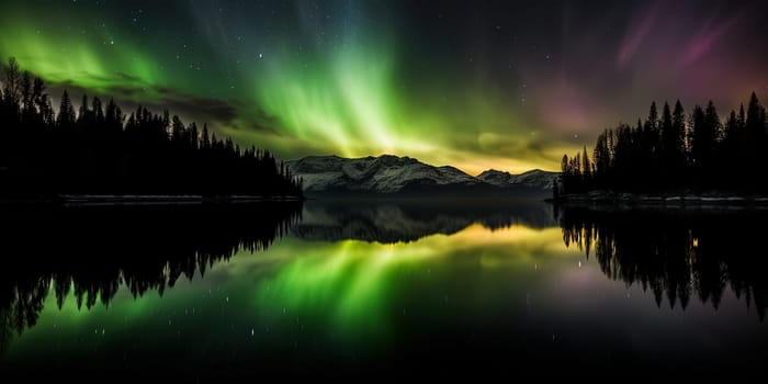 amazing natural phenomenon of Aurora Northern Lights in the night sky, generative AI