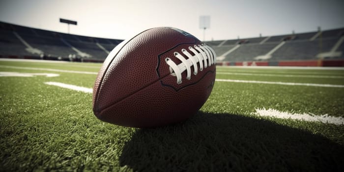 Rugby Ball On A Green Sport Field, Close Up View