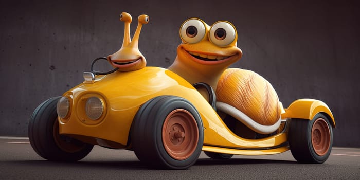 Illustration Of Funny Cartoon Character Snail Car Ready For Race