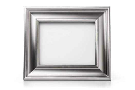 Silver modern photo frame isolated on a white background, template for your design or picture , generative AI