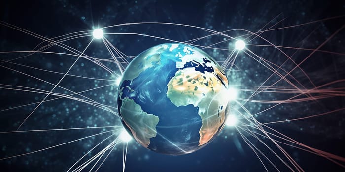 Illustration of globe with communication networks of high speed technology world